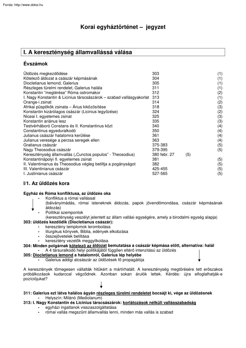 Korai egyháztörténet jegyzet