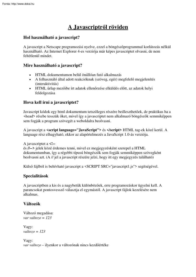 A Javascriptről röviden
