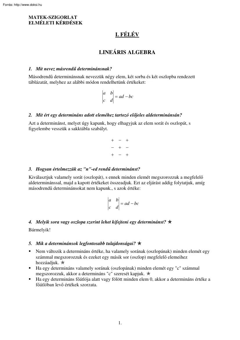 Matematika-szigorlat elméleti kérdések