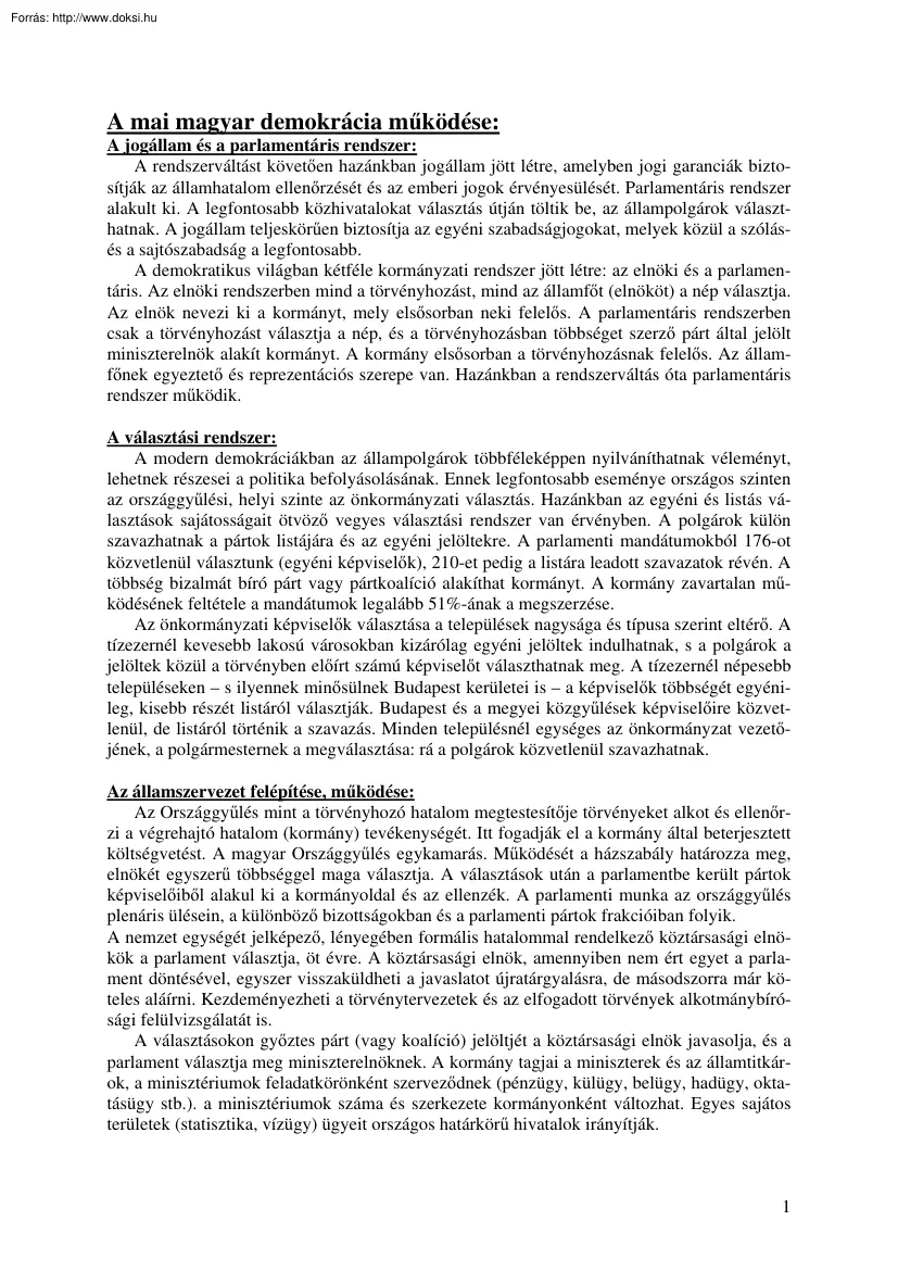 A mai magyar demokrácia működése