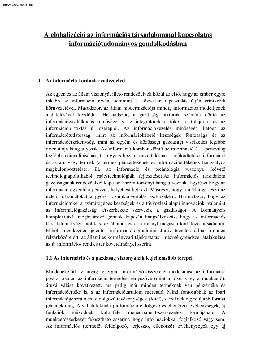 Csorba József - A globalizáció az információs társadalommal kapcsolatos