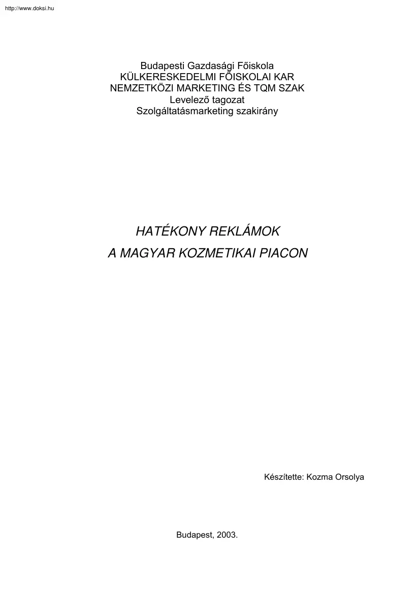 Kozma Orsolya - Hatékony reklámok a magyar kozmetikai piacon