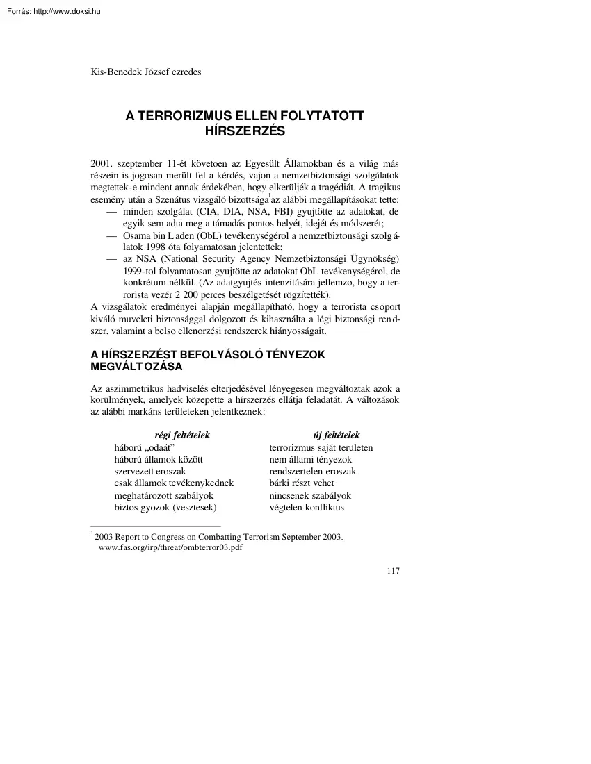 Kis-Benedek József - A terrorizmus ellen folytatott hírszerzés