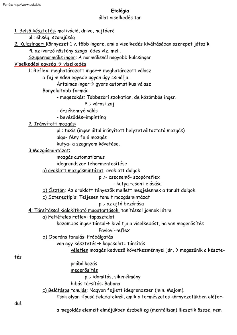 Etológia, állat viselkedés tan