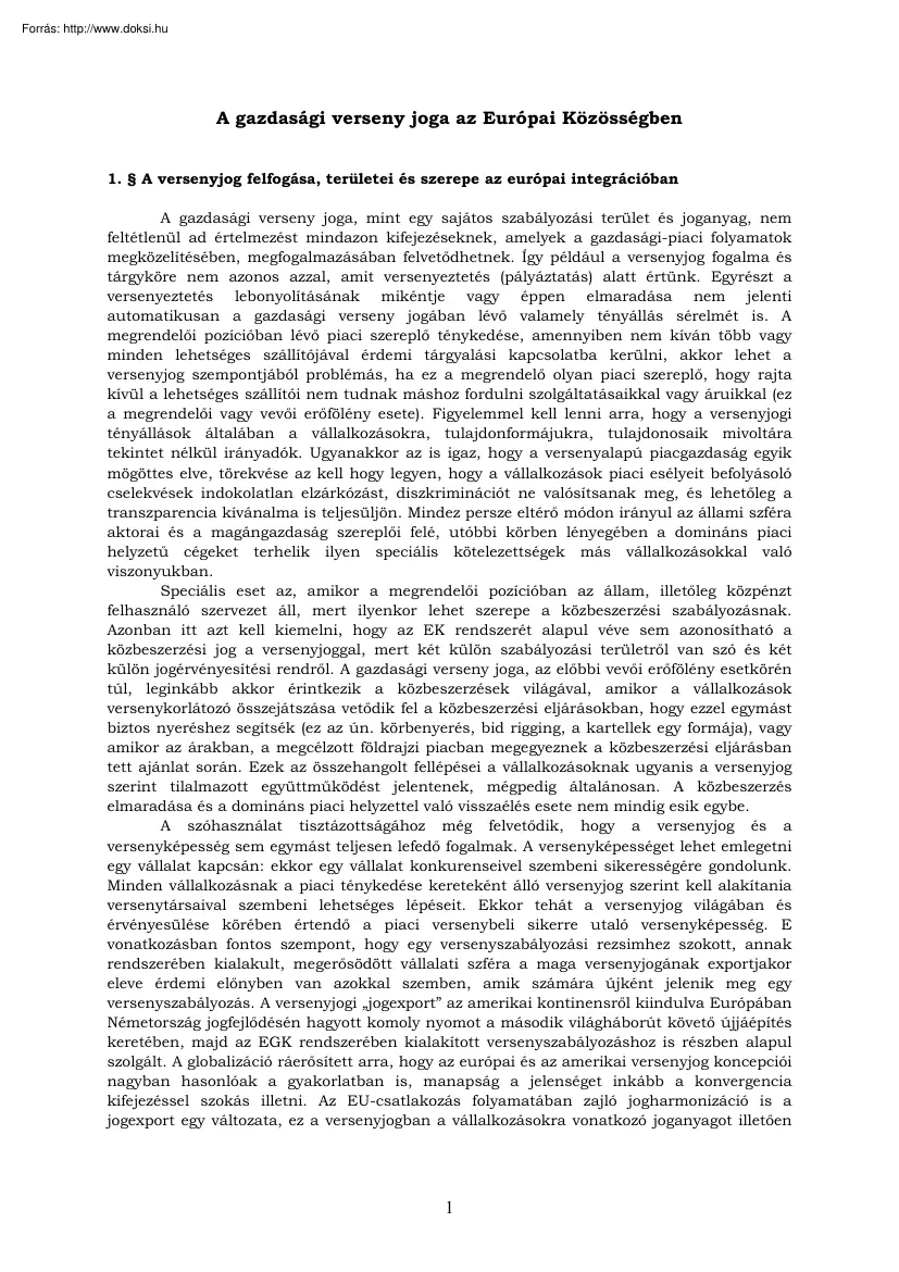 A gazdasági verseny joga az Európai Közösségben