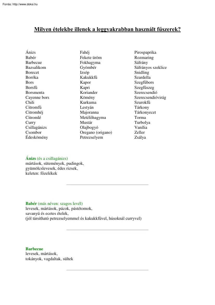 Milyen ételekbe illenek a leggyakrabban használt fűszerek?