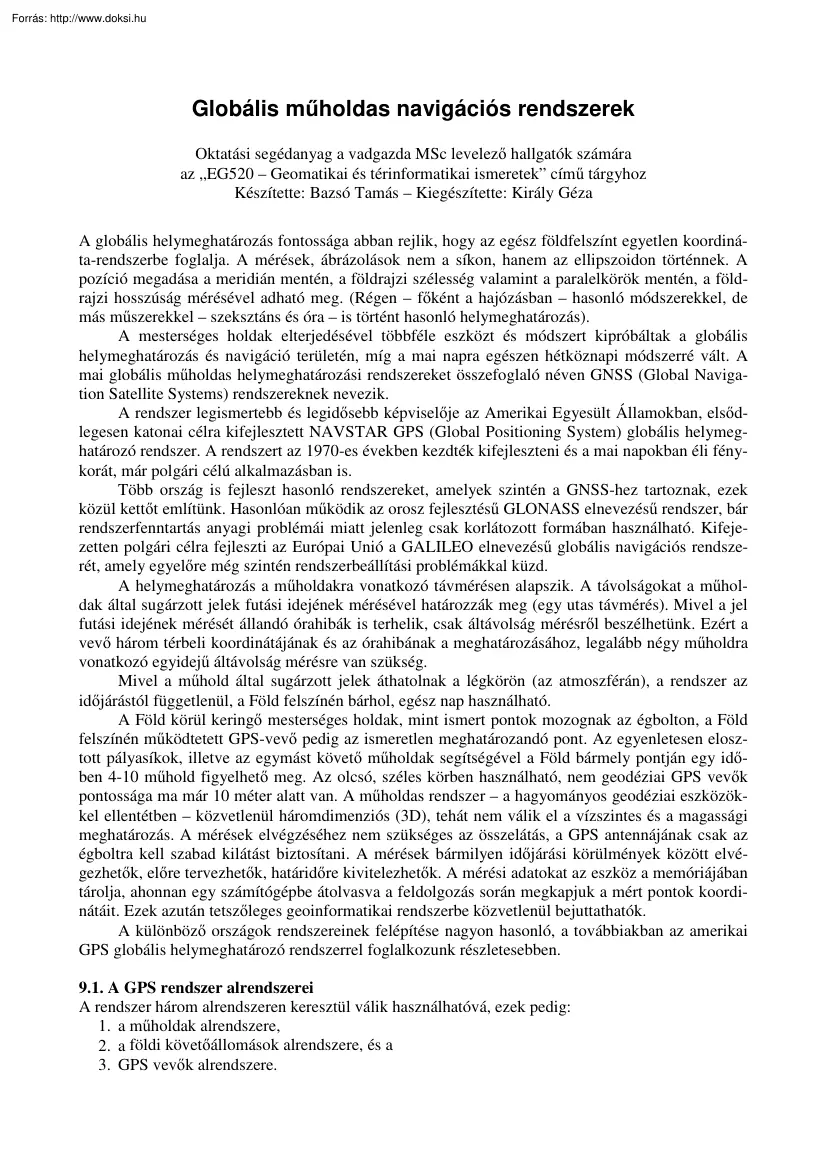 Bazsó-Király - Globális műholdas navigációs rendszerek