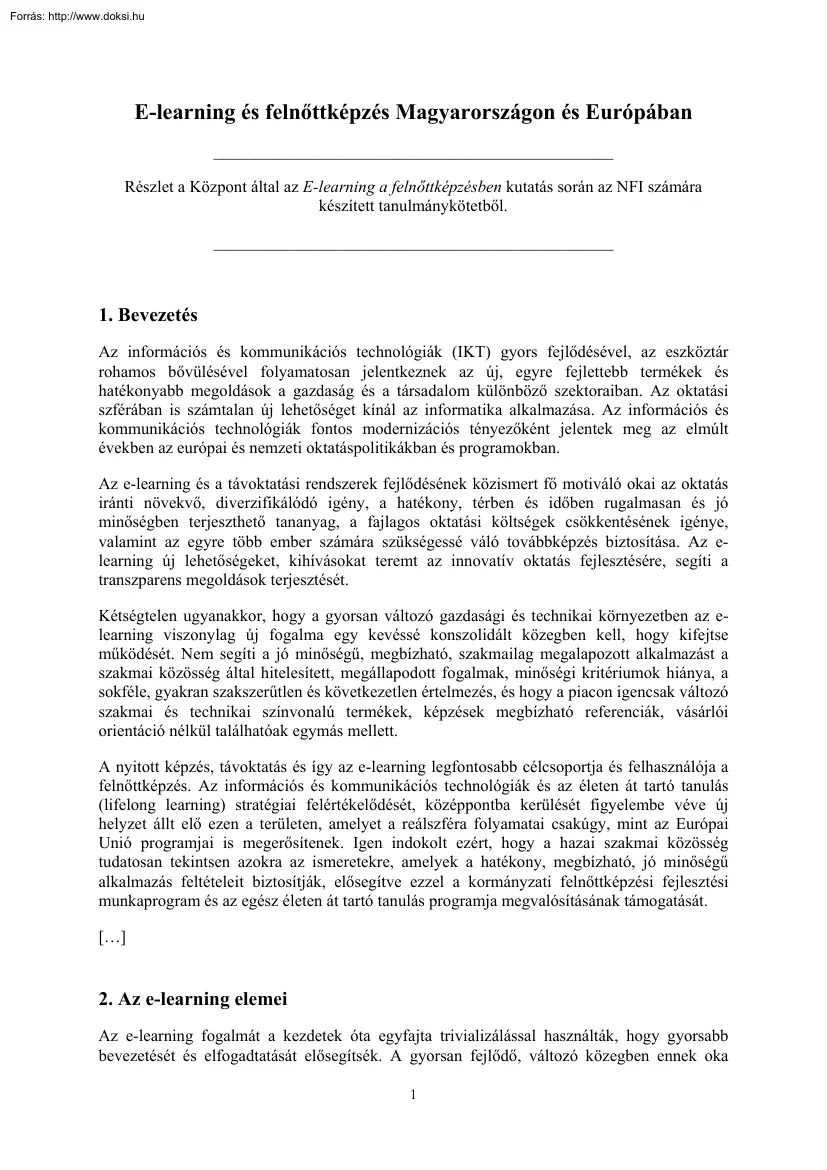 E-learning és felnőttképzés Magyarországon és Európában