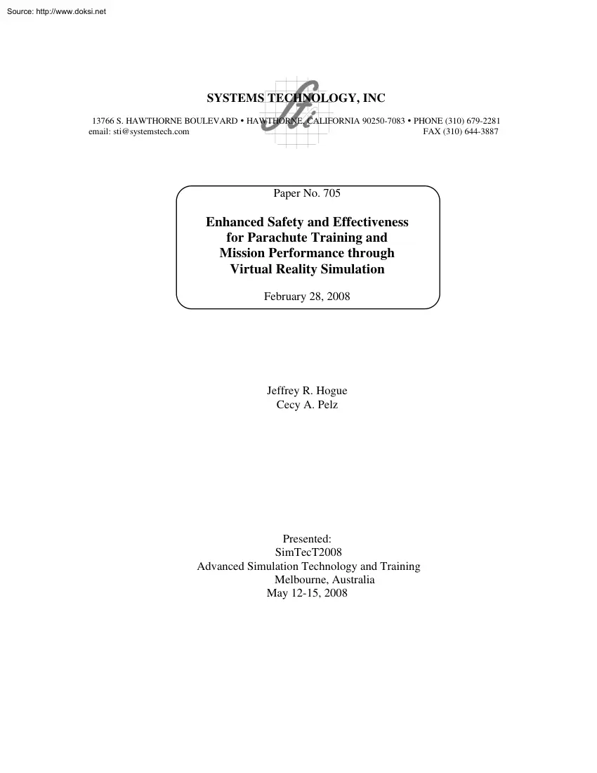 Hogue-Pelz - Enhanced Safety and Effectiveness for Parachute Training and Mission Performance