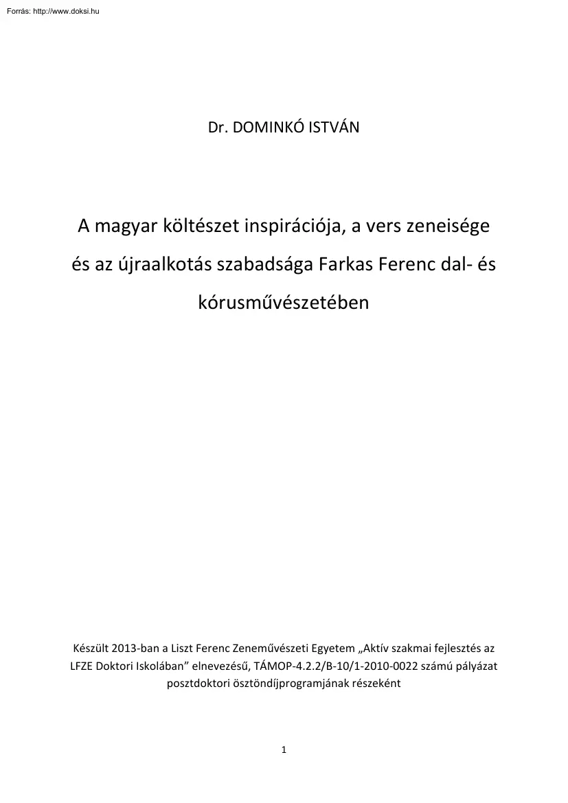 Dr. Dominkó István - A magyar költészet inspirációja, a vers zeneisége és az újraalkotás