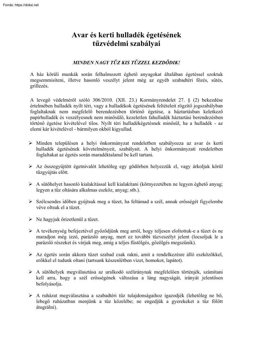 Avar és kerti hulladék égetésének tűzvédelmi szabályai