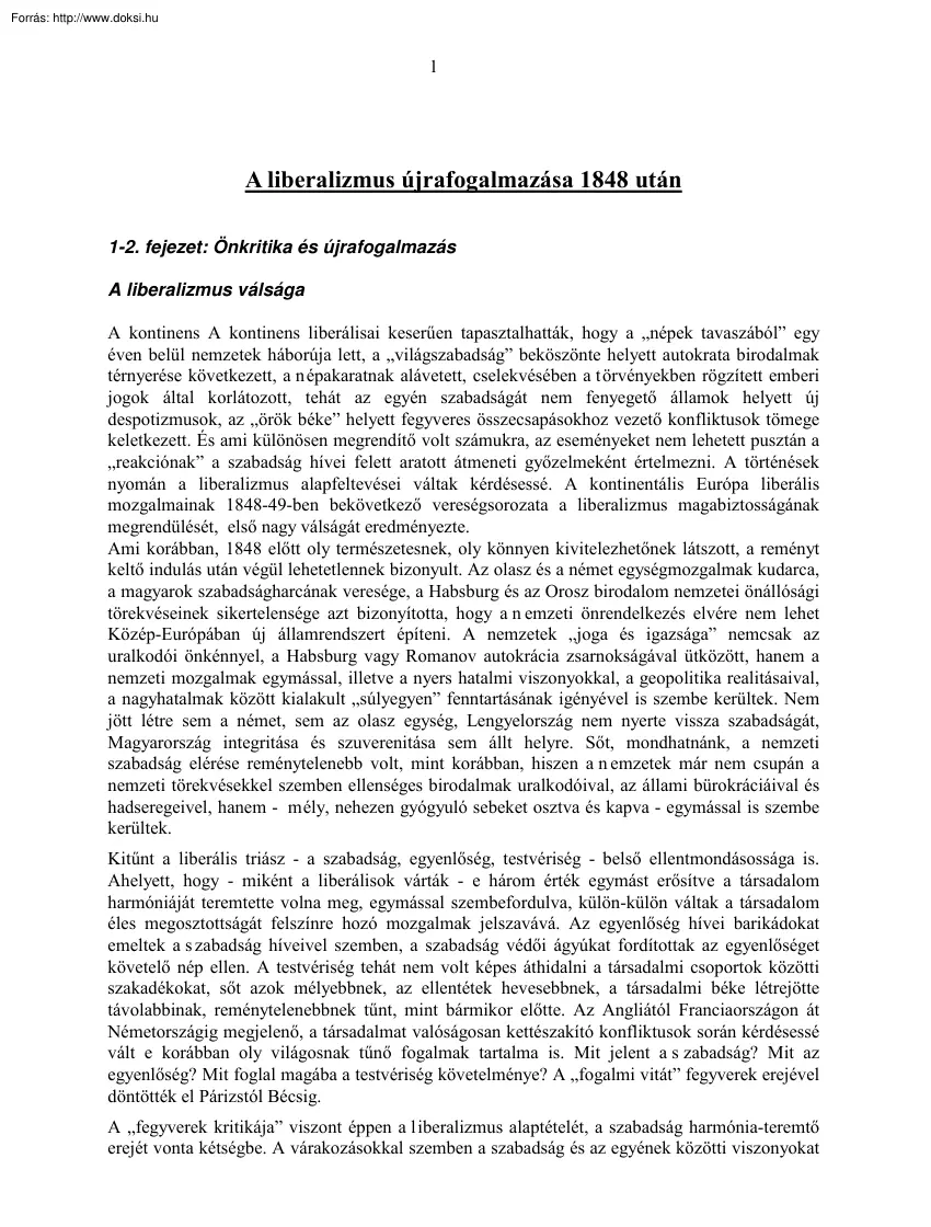 A liberalizmus újrafogalmazása 1848 után