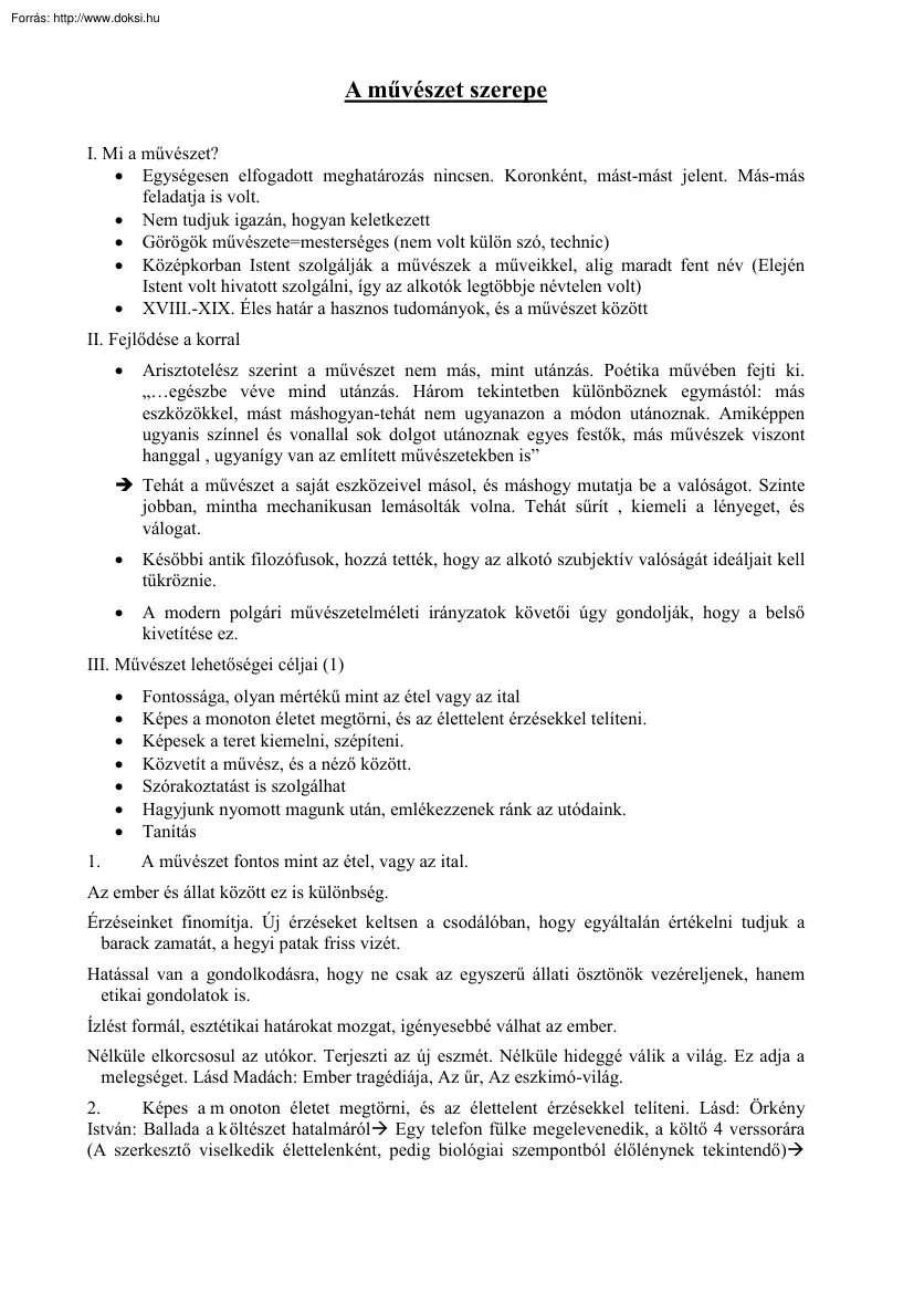 A művészet szerepe