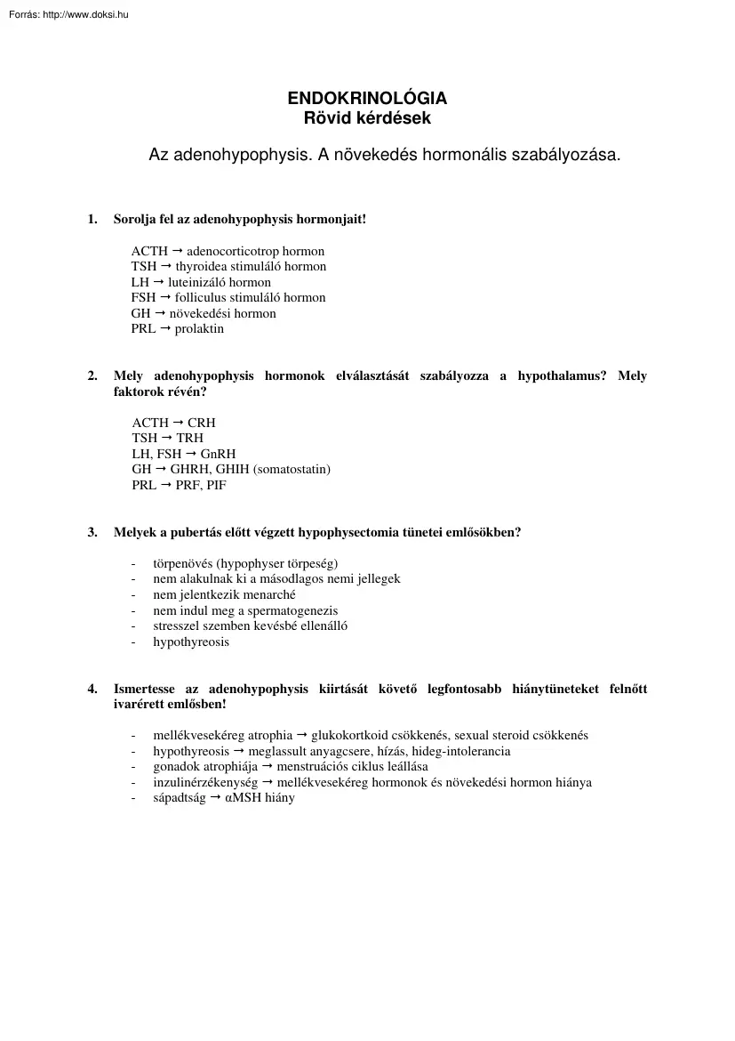 Endokrinológia kis kérdések