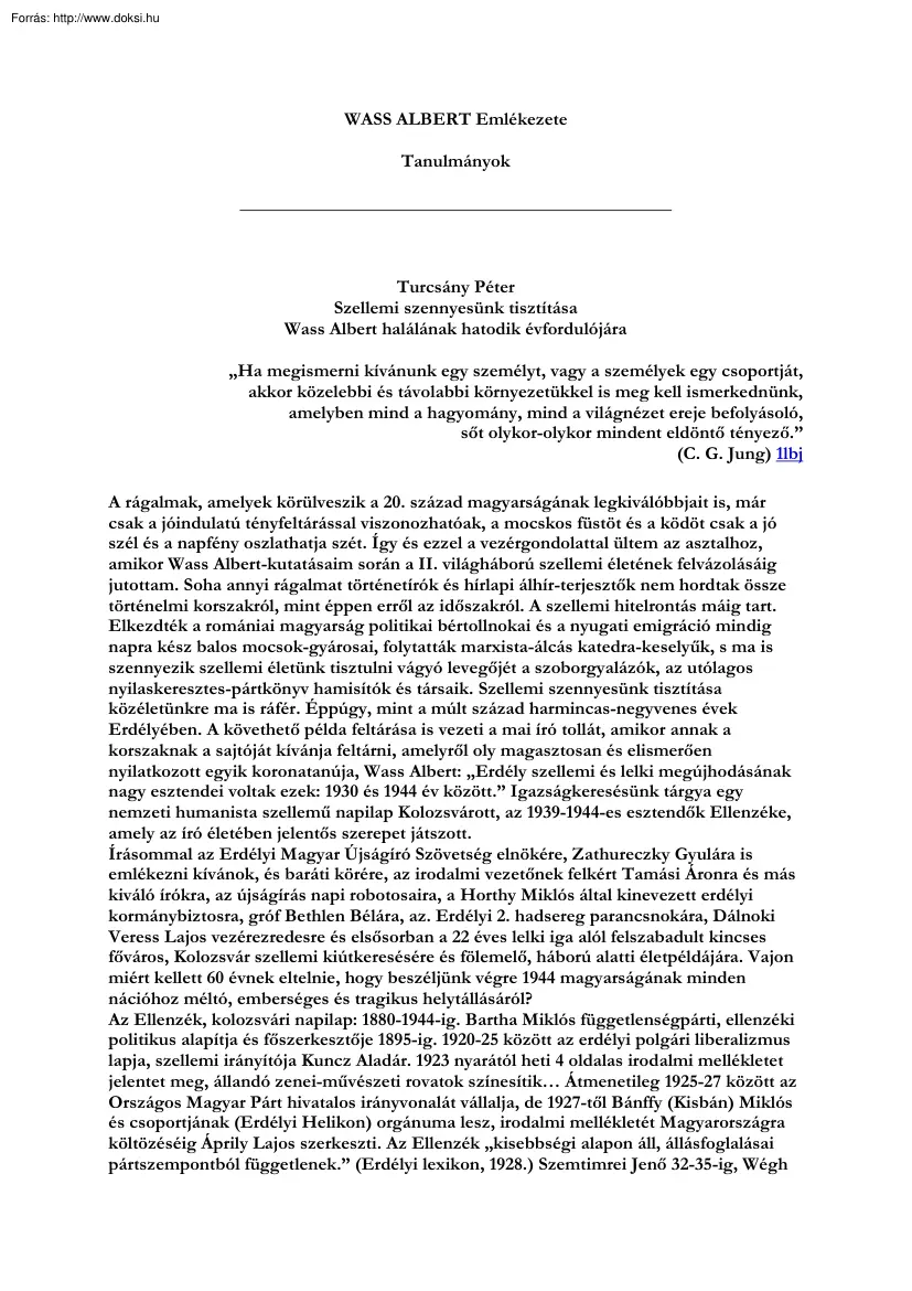 Wass Albert emlékezete - tanulmányok
