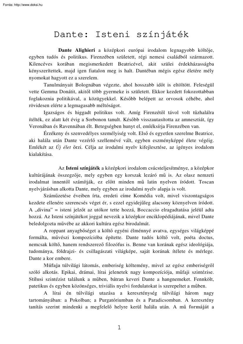 Bagoly Andrea - Dante, Isteni színjáték