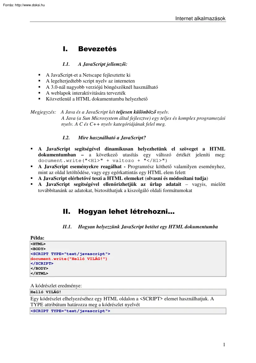 Internet alkalmazások Javascriptben