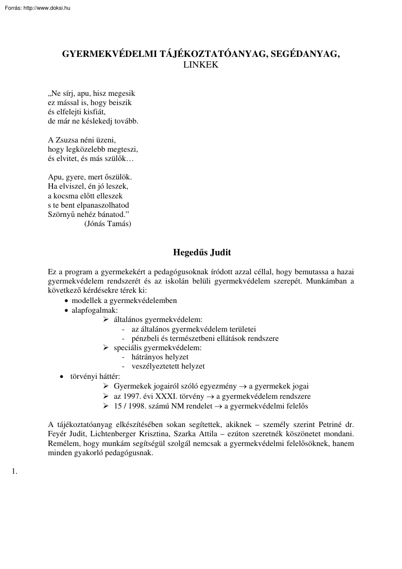 Gyermekvédelmi tájékoztatóanyag, segédanyag