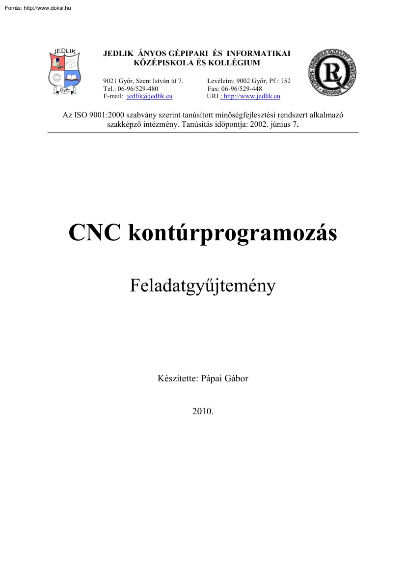 Pápai Gábor - CNC kontúrprogramozás feladatgyűjtemény