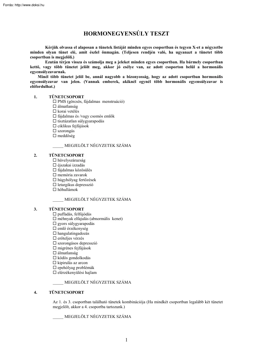 Hormonegyensúly teszt