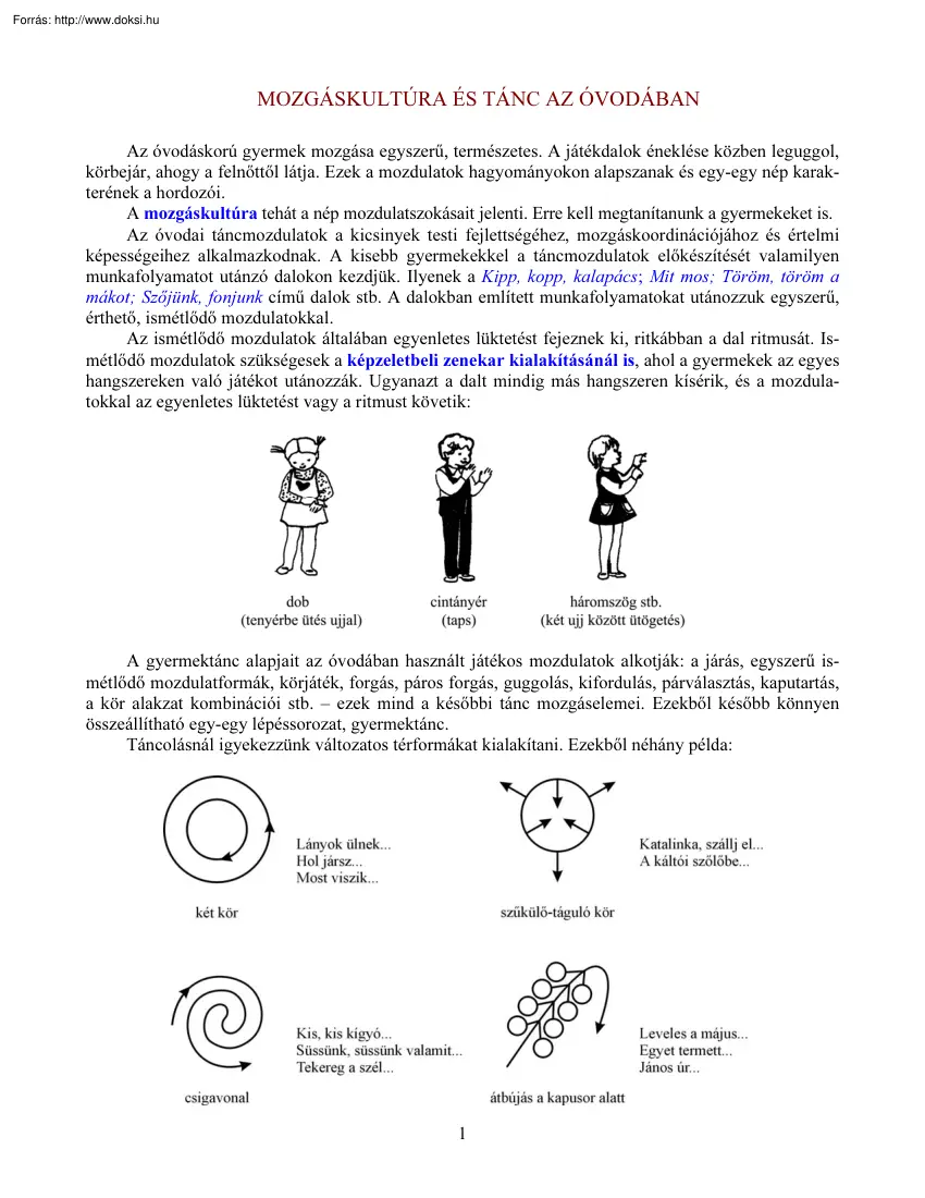 Mozgáskultúra és tánc az óvodában