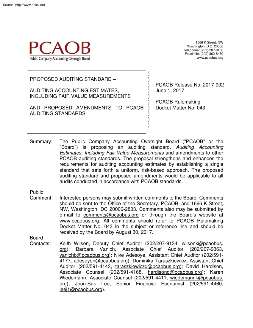 Auditing Accounting Estimates, Including Fair Value Measurements and Proposed Amendments to PCAOB