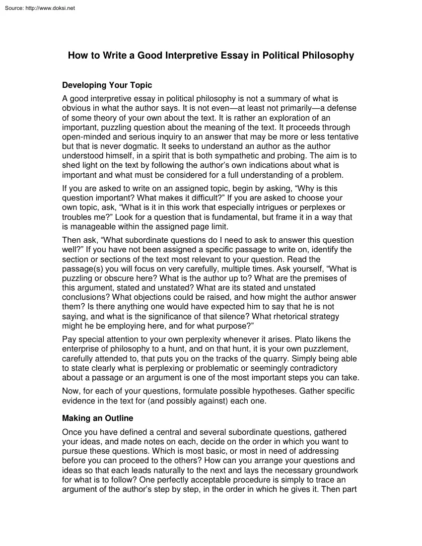 How to Write a Good Interpretive Essay in Political Philosophy