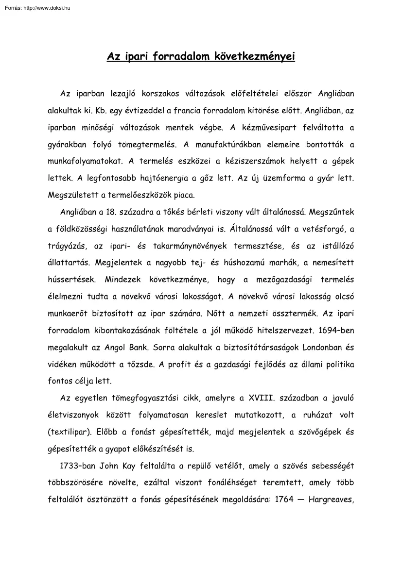 Az ipari forradalom következményei