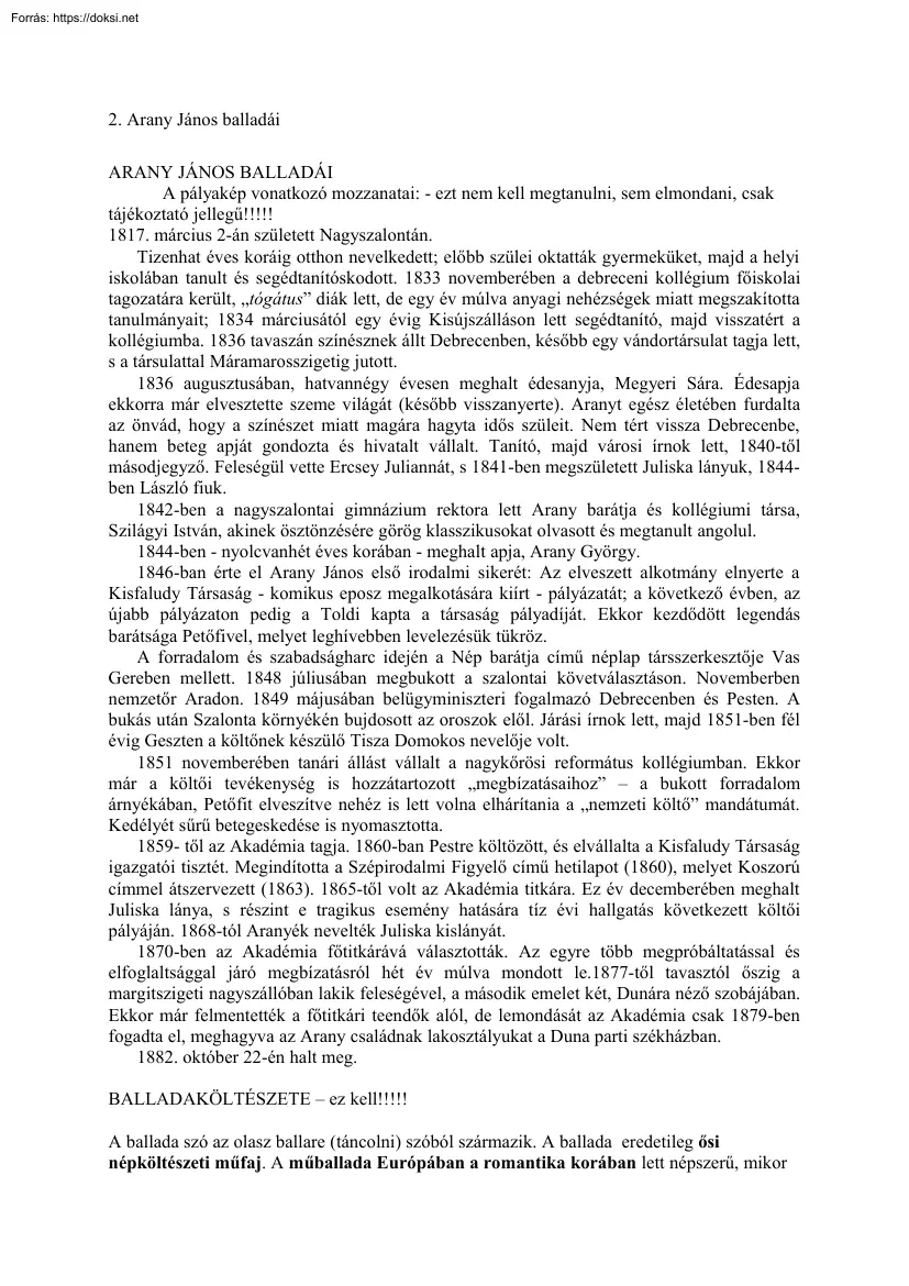 Arany János balladái