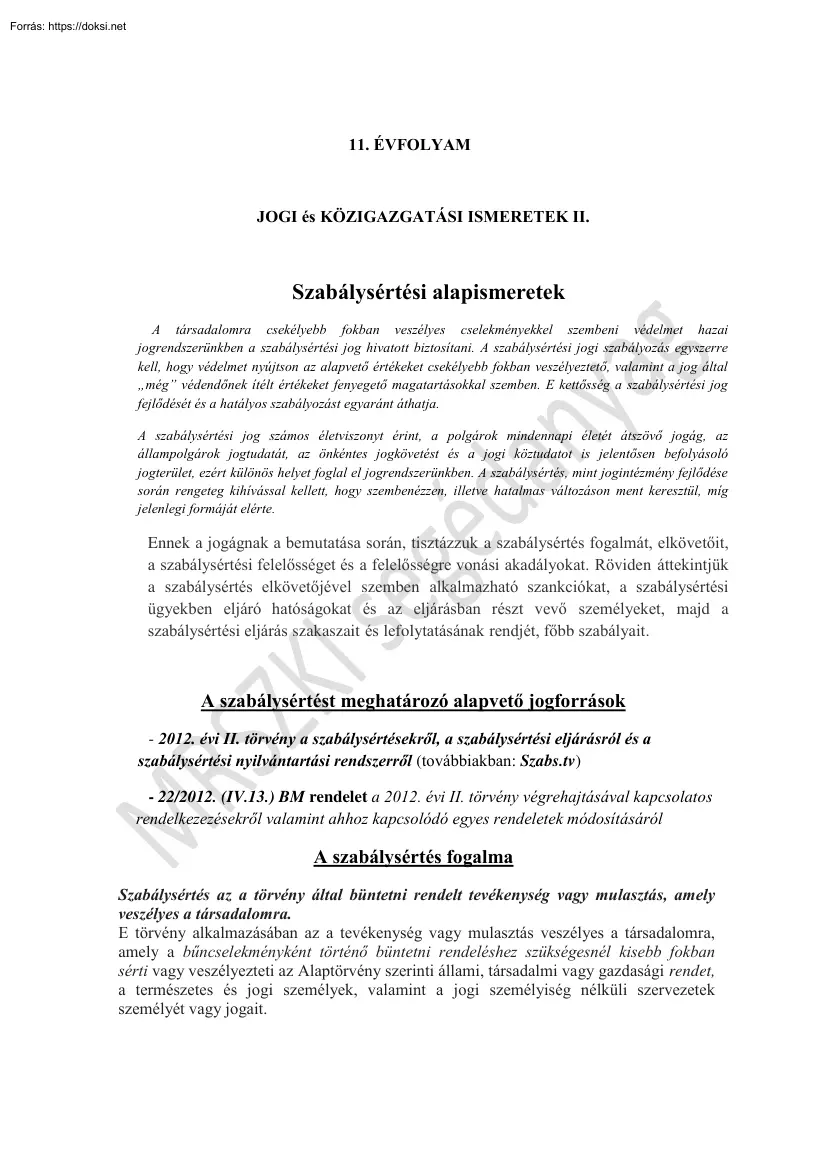 Szabálysértési alapismeretek