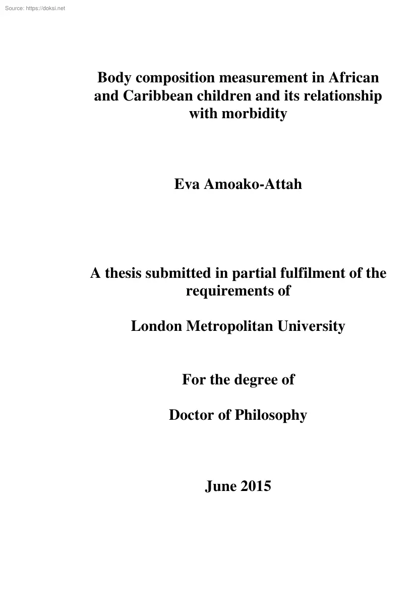 Eva Amoako-Attah - Body composition measurement in African and Caribbean children and its