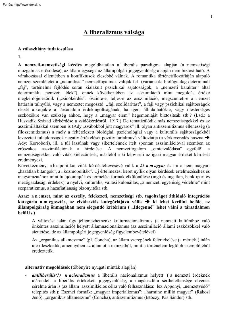 A liberalizmus válsága