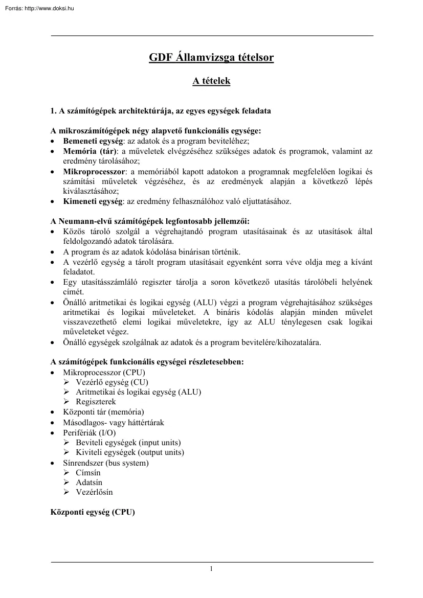 GDF Államvizsga tételsor