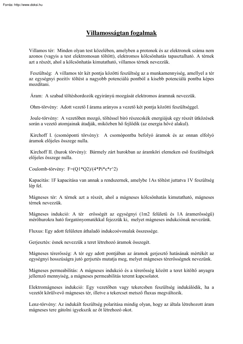 Villamosságtan fogalmak