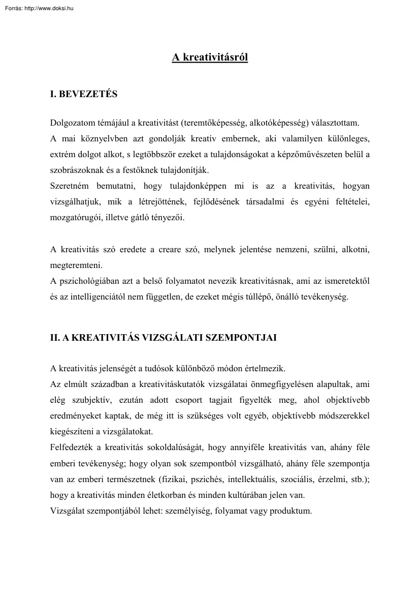 A kreativitásról