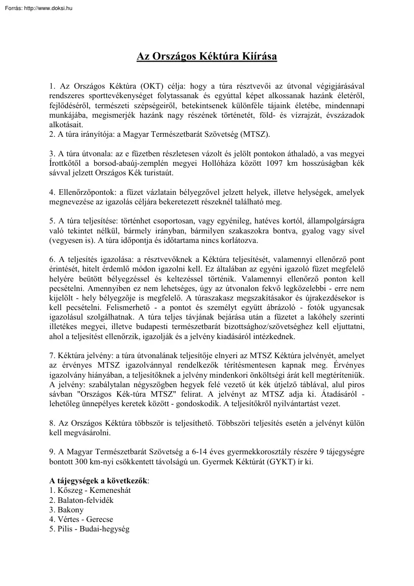 Az Országos Kéktúra Kiírása