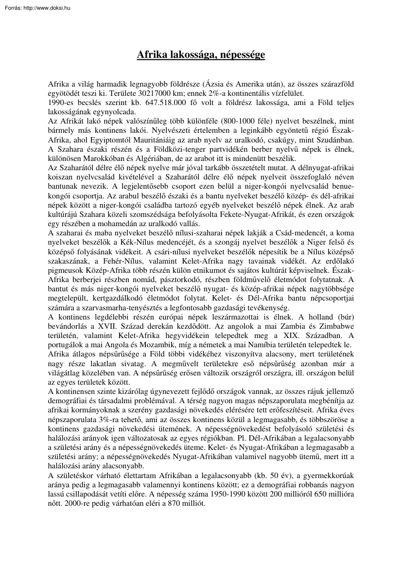 Afrika lakossága, népessége