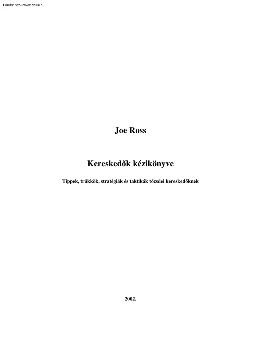 Joe Ross - Kereskedők kézikönyve