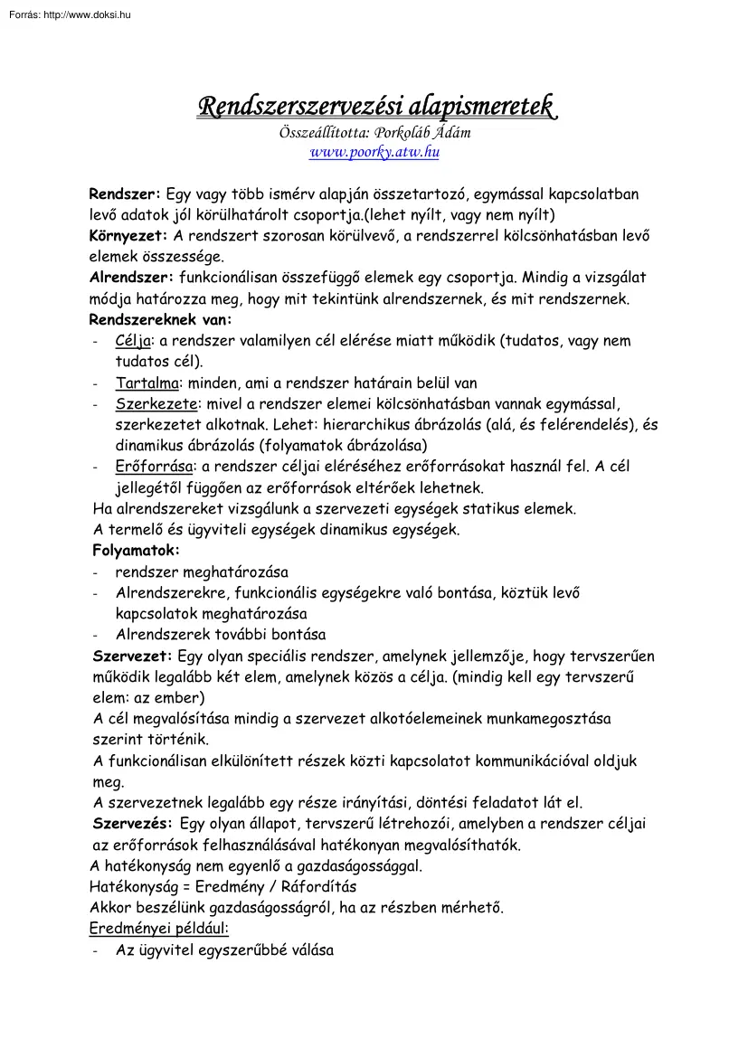 Porkoláb Ádám - Rendszerszervezési alapismeretek