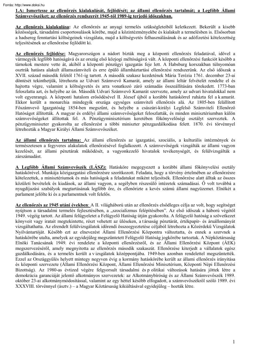 Szóbeli ellenőrzés tételek