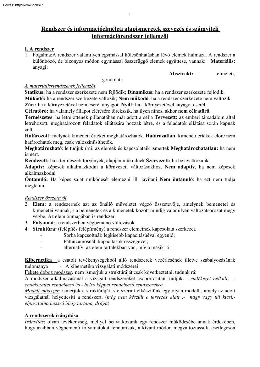 Rendszer- és információelméleti alapismeretek