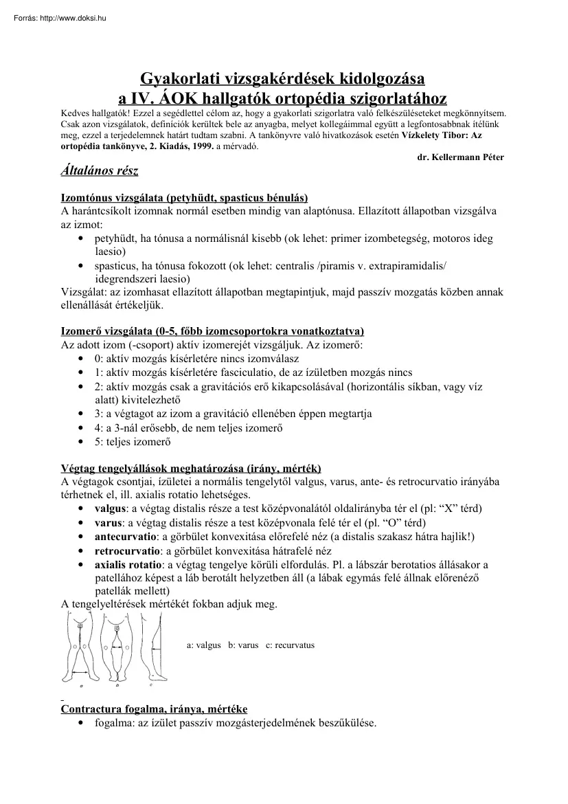 Kidolgozott gyakorlati vizsgatételek, Ortopédia