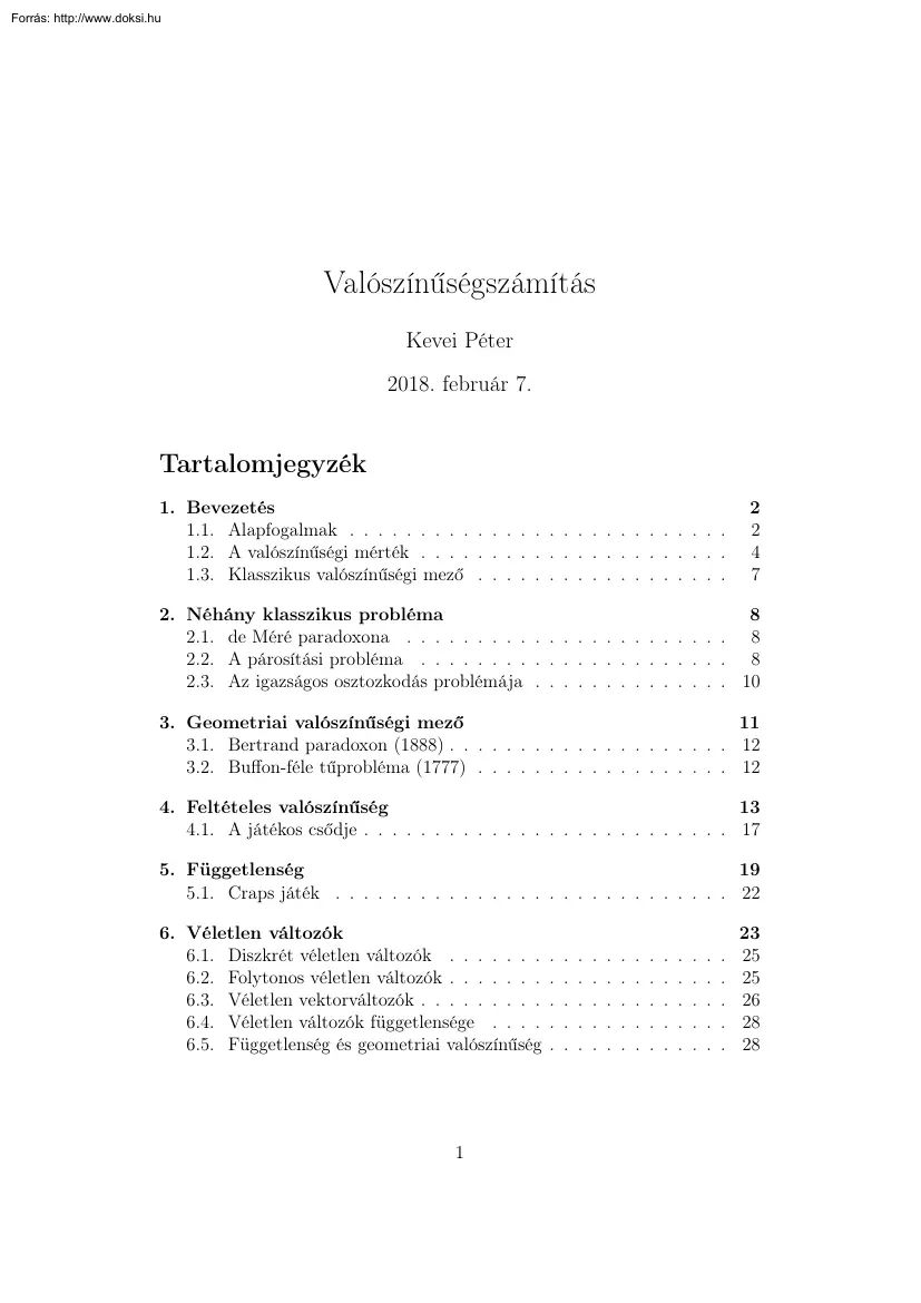 Kevei Péter - Valószínűségszámítás