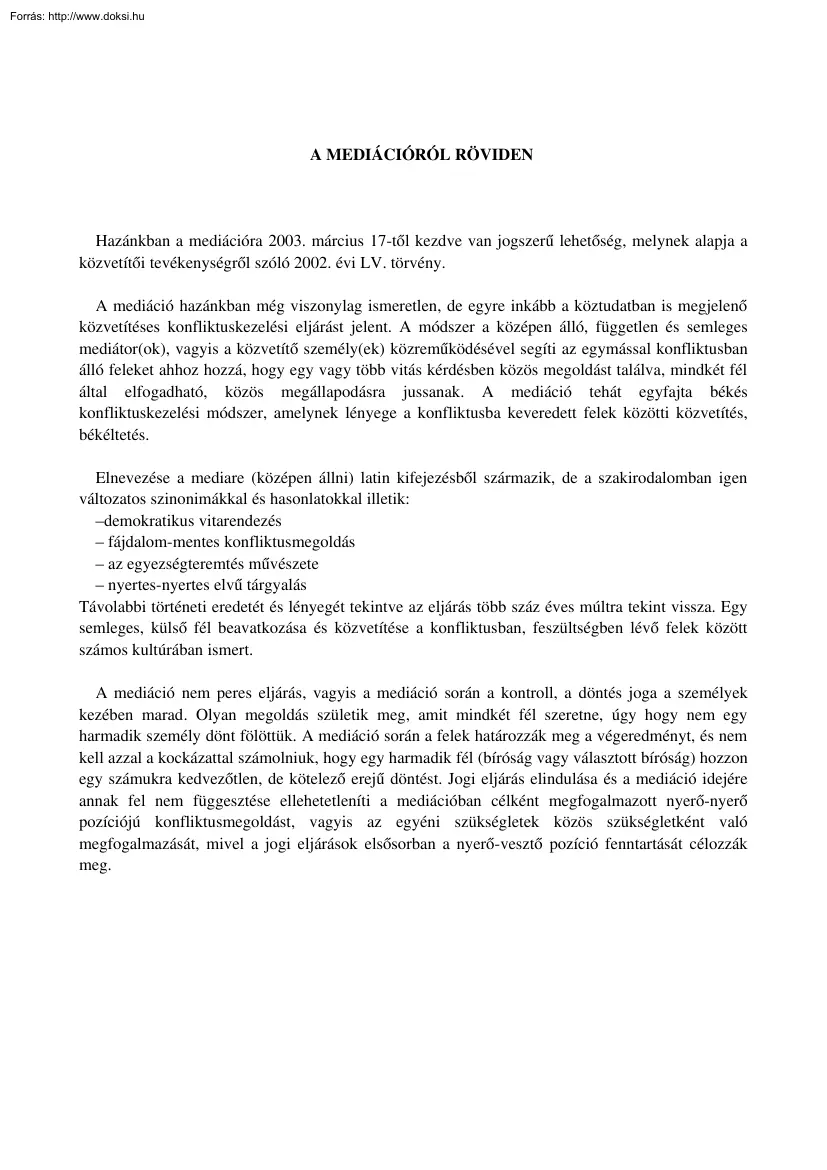 A mediációról röviden