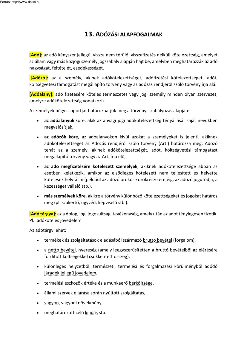 Adózási alapfogalmak
