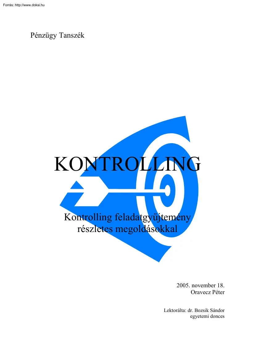 Oravecz Péter - Kontrolling feladatgyűjtemény részletes megoldásokkal