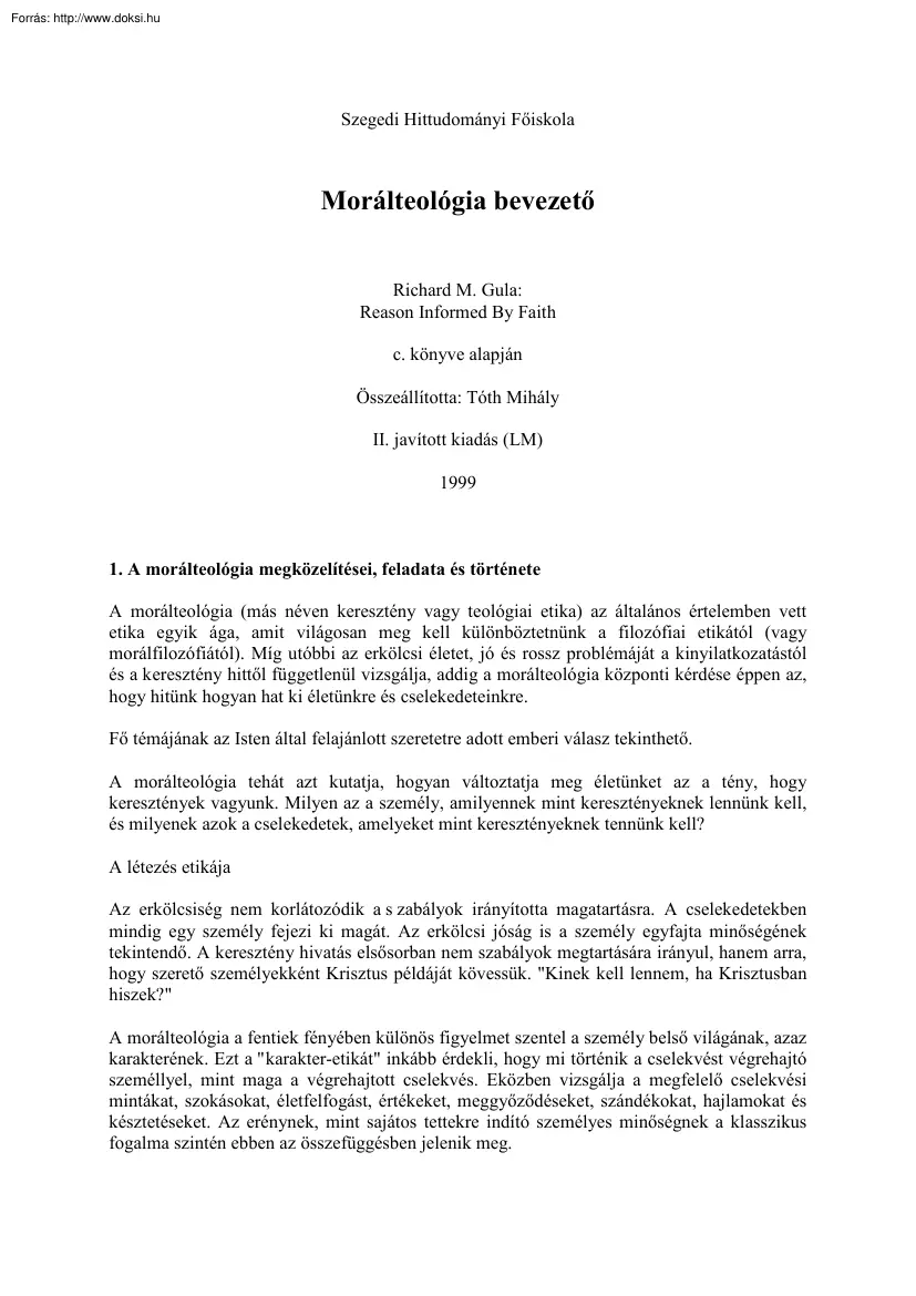 SZHF Tóth Mihály - Morálteológia bevezető