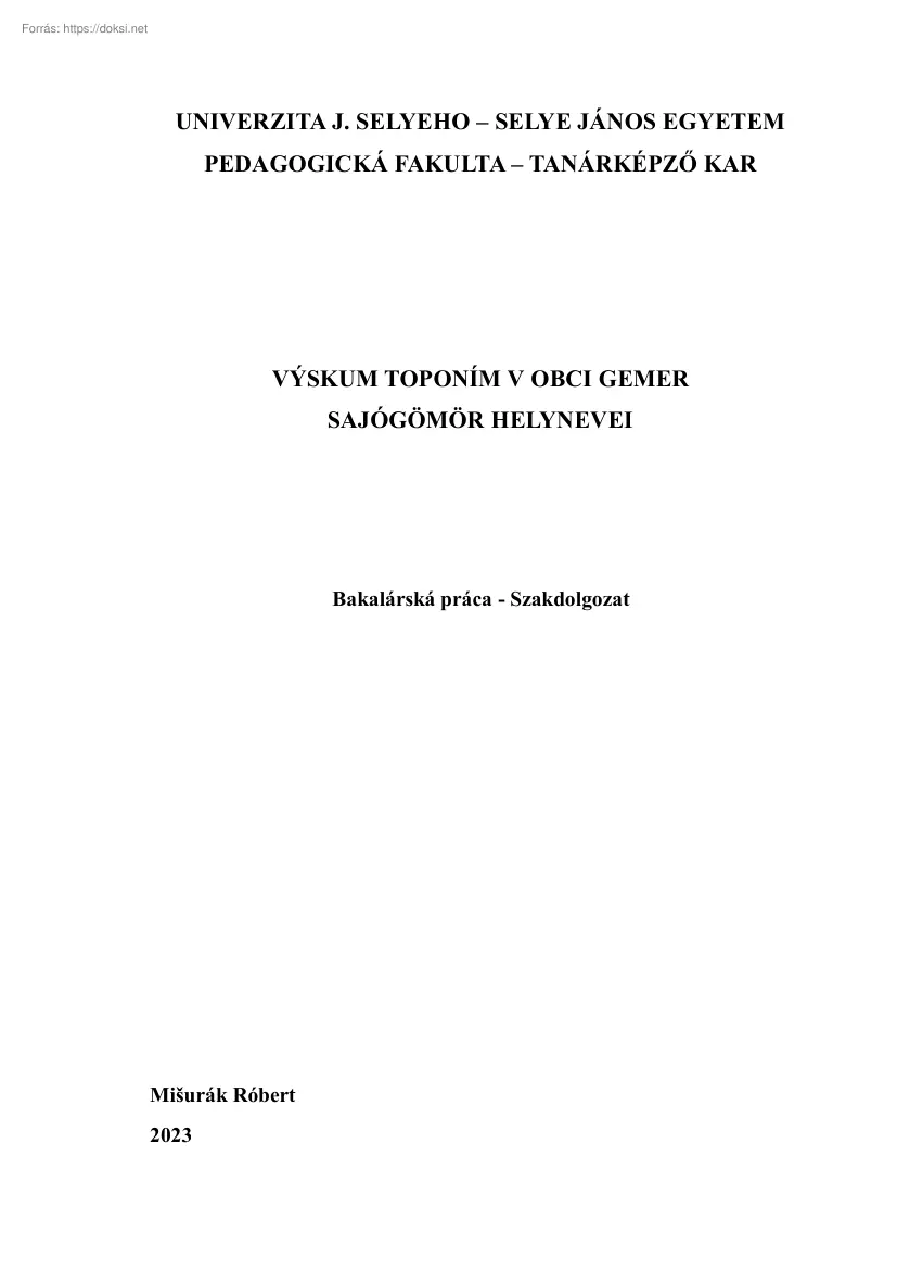 Misurák Róbert - Sajógömör helynevei