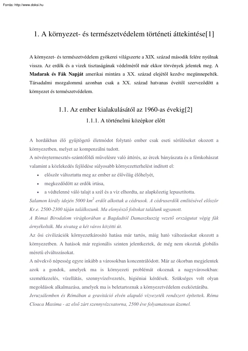 A környezet- és természetvédelem történeti áttekintése