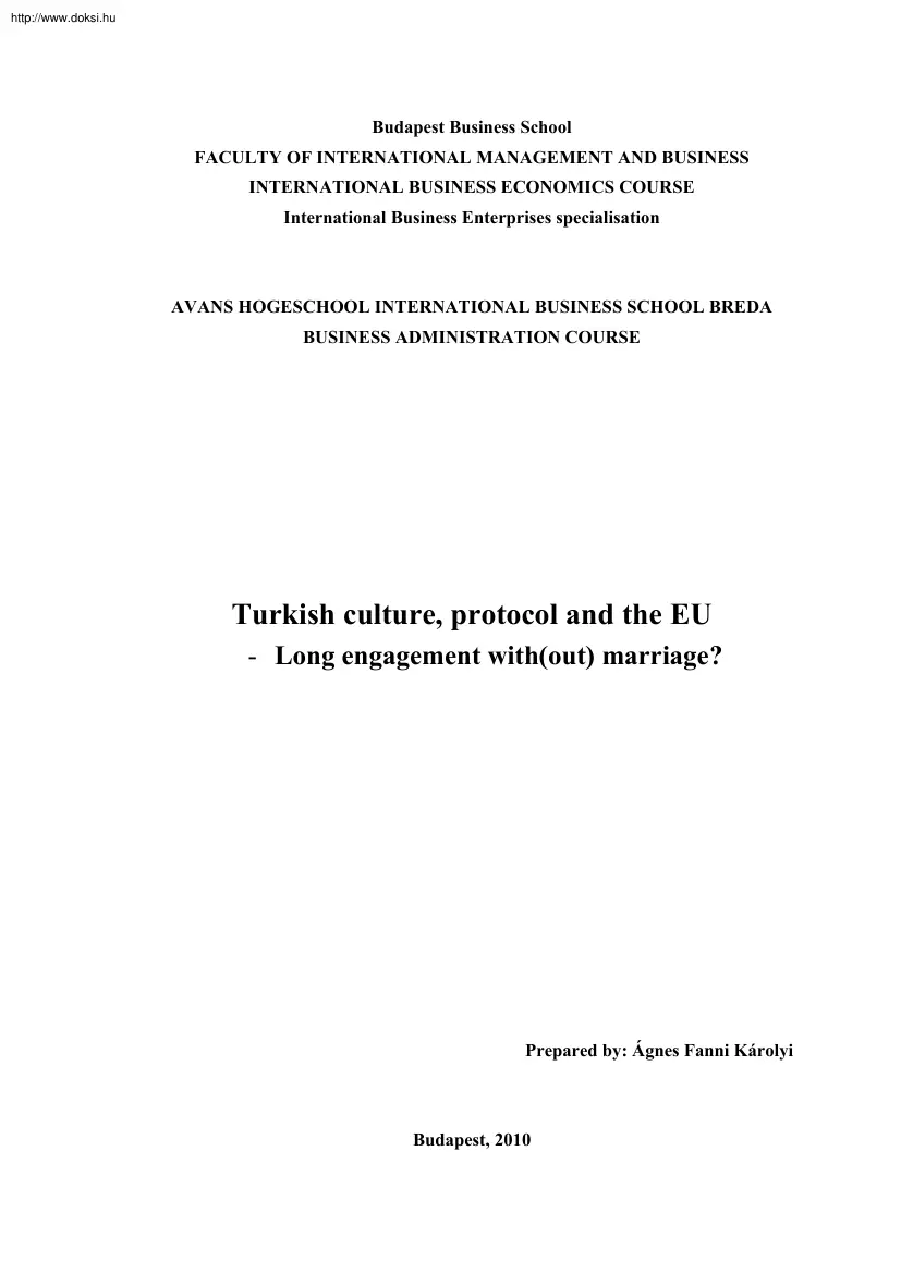 Ágnes Fanni Károlyi - Turkish culture, protocol and the European Union